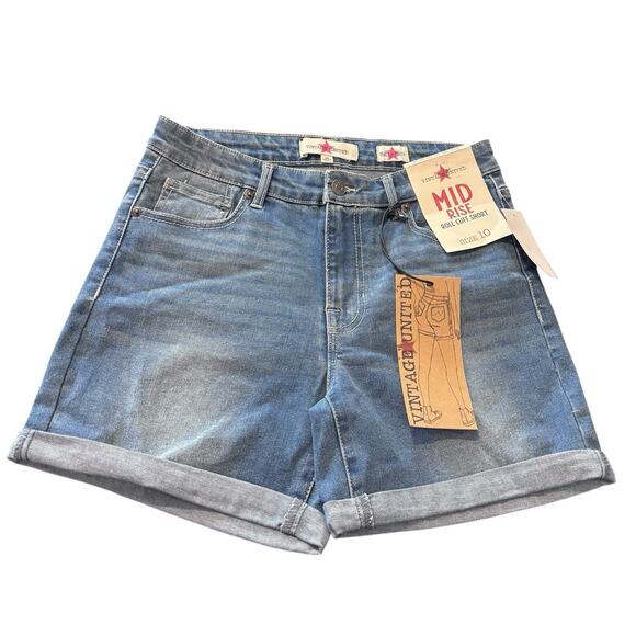 NWT Vintage United Denim Rolled Cuff Jean Shorts Size 10 Mid Rise Stretch - Picture 1 of 6